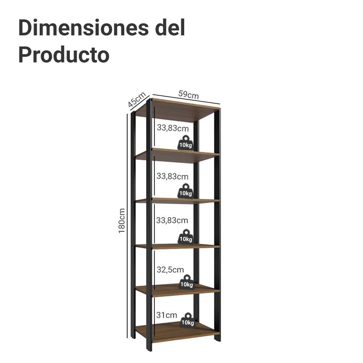 MADESA - Estante Organizador Multiuso Madesa de 5 Repisas 59 cm Marrón/Negro