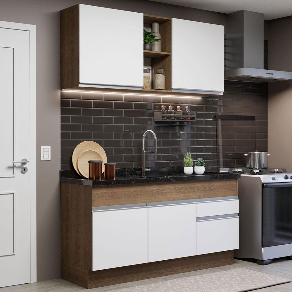 MADESA - Cocina Integral Glamy 1.50 Metros Marrón/Blanco 02