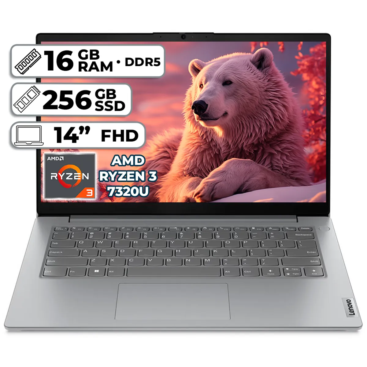 LENOVO - PORTÁTIL LENOVO V14 G4 AMN AMD RYZEN 3 7320U 16GB LPDDR5 256GB SSD 14" FHD