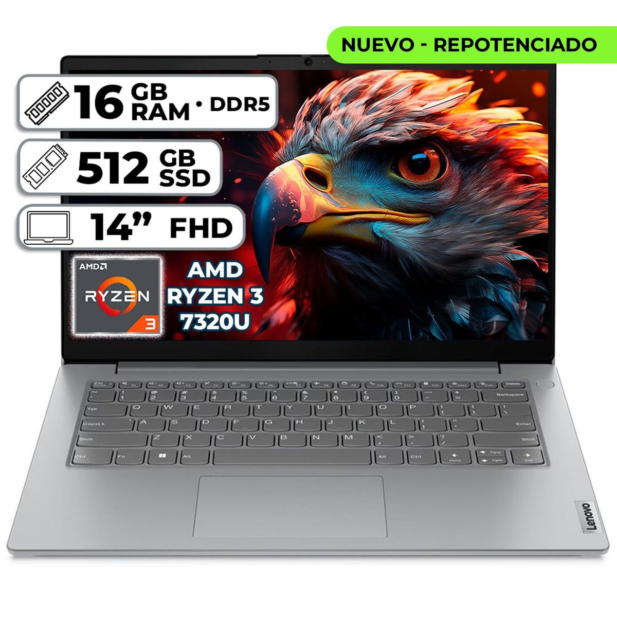 LENOVO - PORTÁTIL LENOVO V14 G4 AMN AMD RYZEN 3 7320U 16GB LPDDR5 512GB SSD 14" FHD