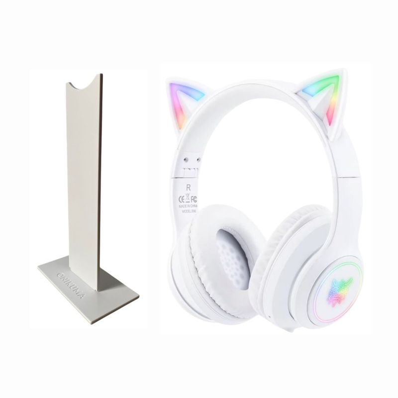 ONIKUMA - Audífonos Inalámbricos De Gato B90 Luz Rgb + Base Blanca Onikuma