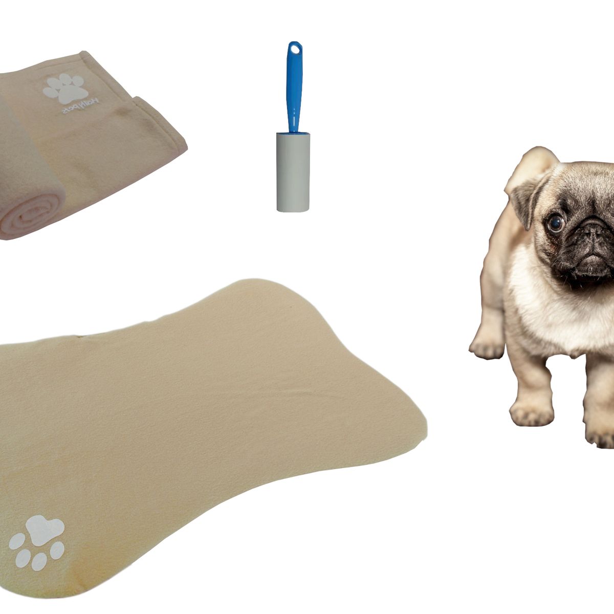 HALLY PET - Tapete Forma de Hueso mas Cobija Grande Quitamotas Beige