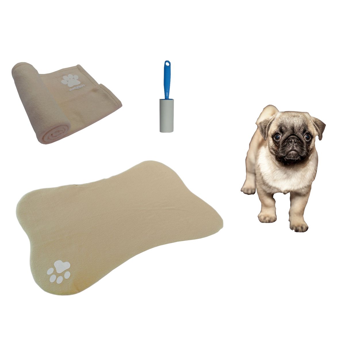 HALLY PET - Tapete Forma de Hueso mas Cobija Grande Quitamotas Beige