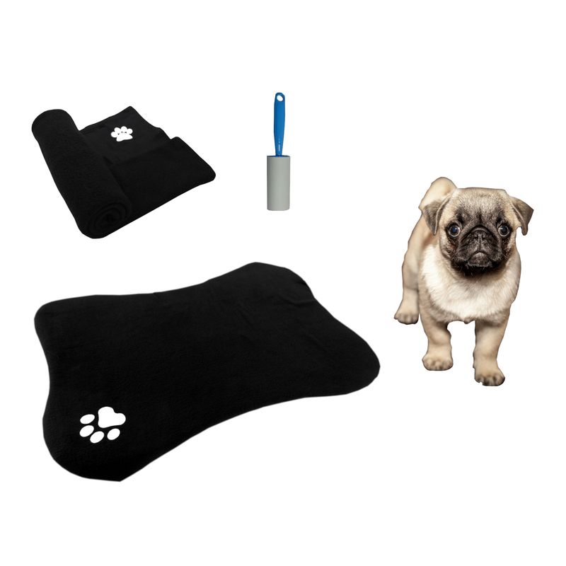 HALLY PET - Tapete Forma de Hueso mas Cobija Grande Quitamotas Negro