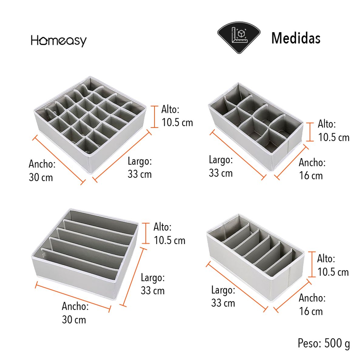 STAY ELIT - Organizador De Ropa Interior Y Divisor De Cajones Set De 4 Color Gris