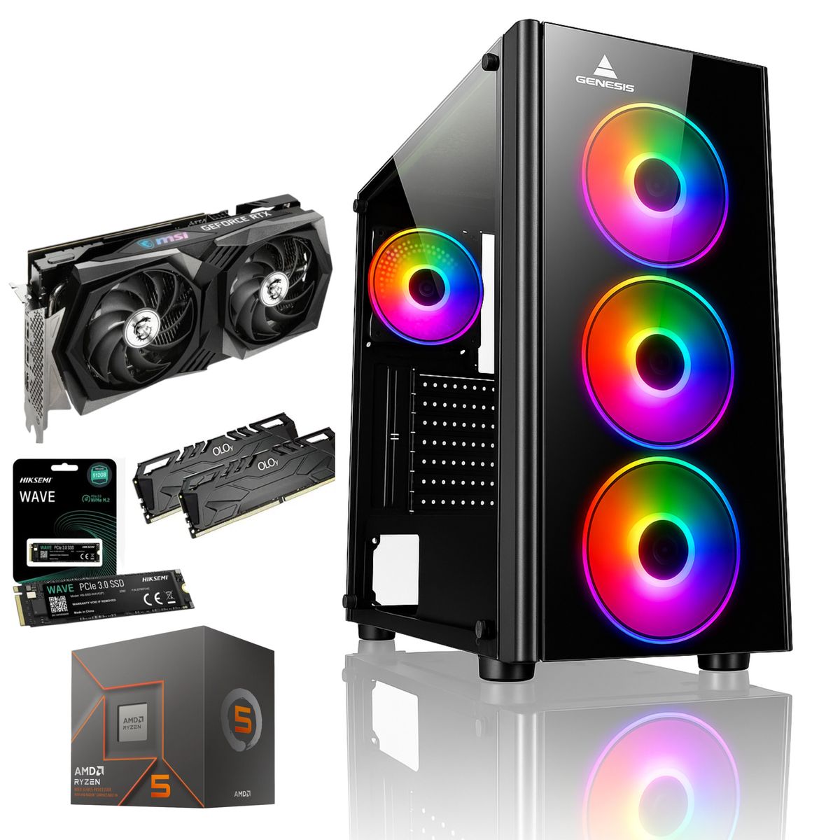 AMD - Pc Torre Gamer Cpu Ryzen 5 7600x 16gb 512 Ssd Rtx 4070 12gb Gama alta