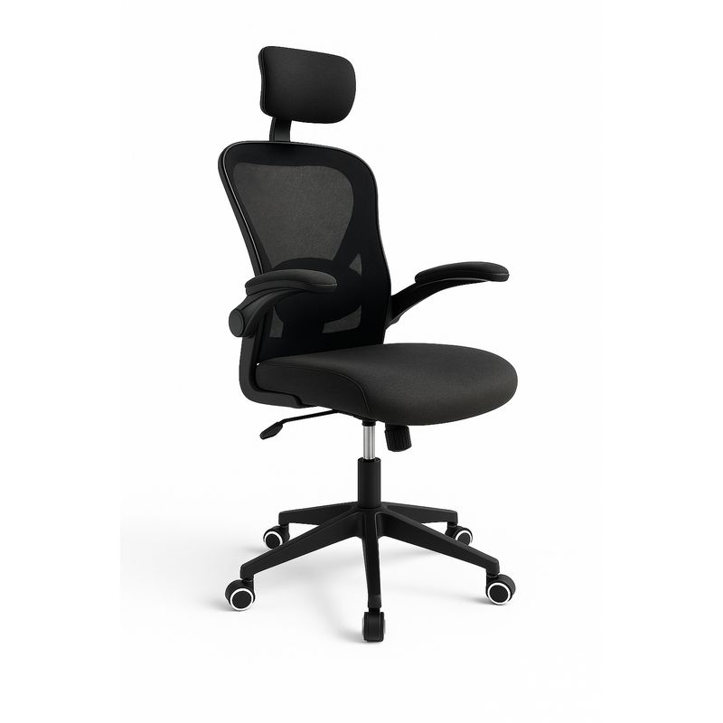 JYM - Silla De Oficina Gerencial En Paño Brazos Abatibles Apoyo Lumbar Negra