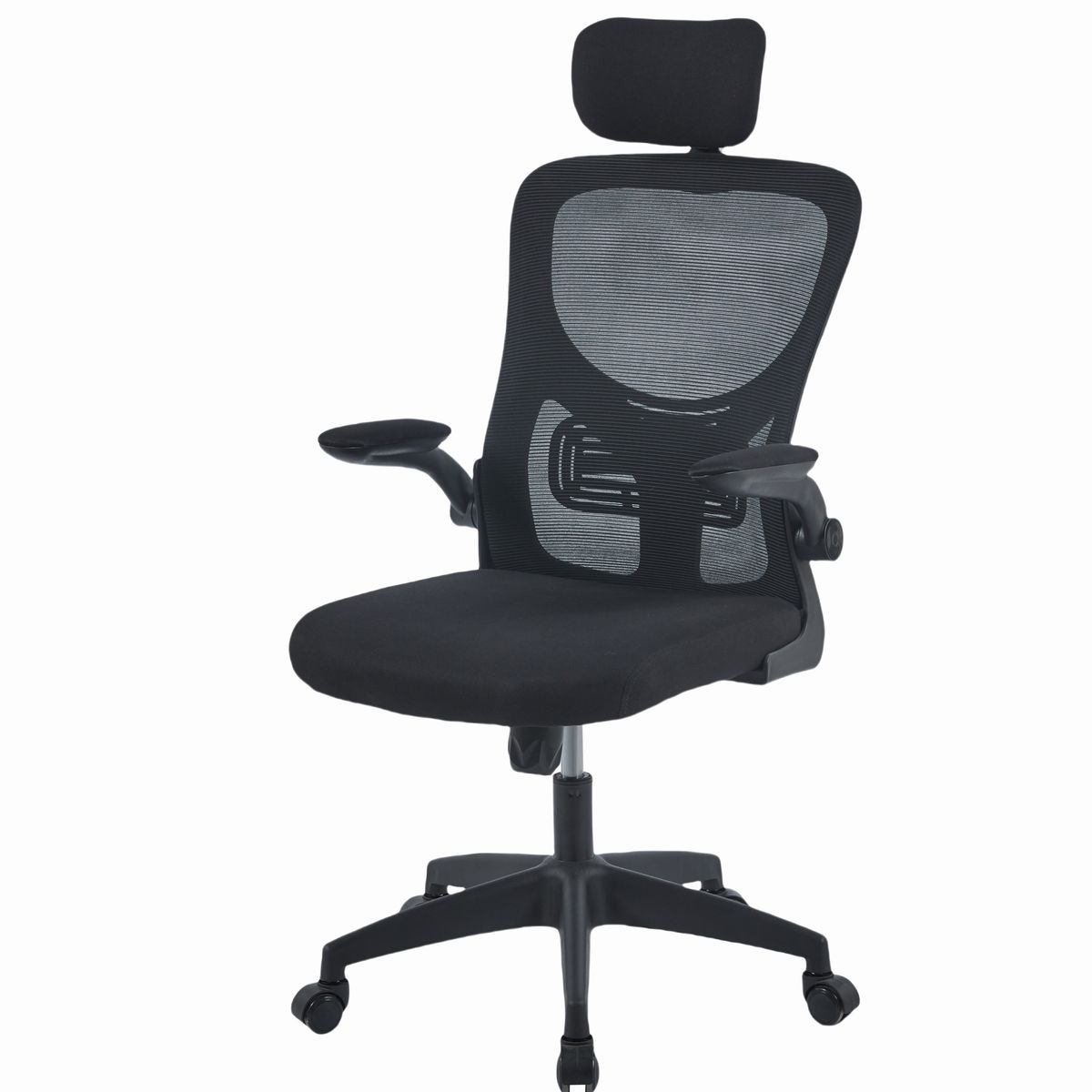 JYM - Silla De Oficina Gerencial En Paño Brazos Abatibles Apoyo Lumbar Negra
