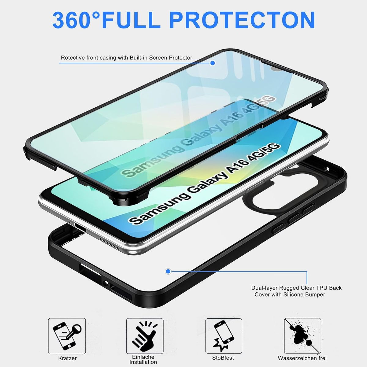 GENERICO - Estuche Protector Case Funda 2 En 1 Full 360 Para Samsung A26 Negro
