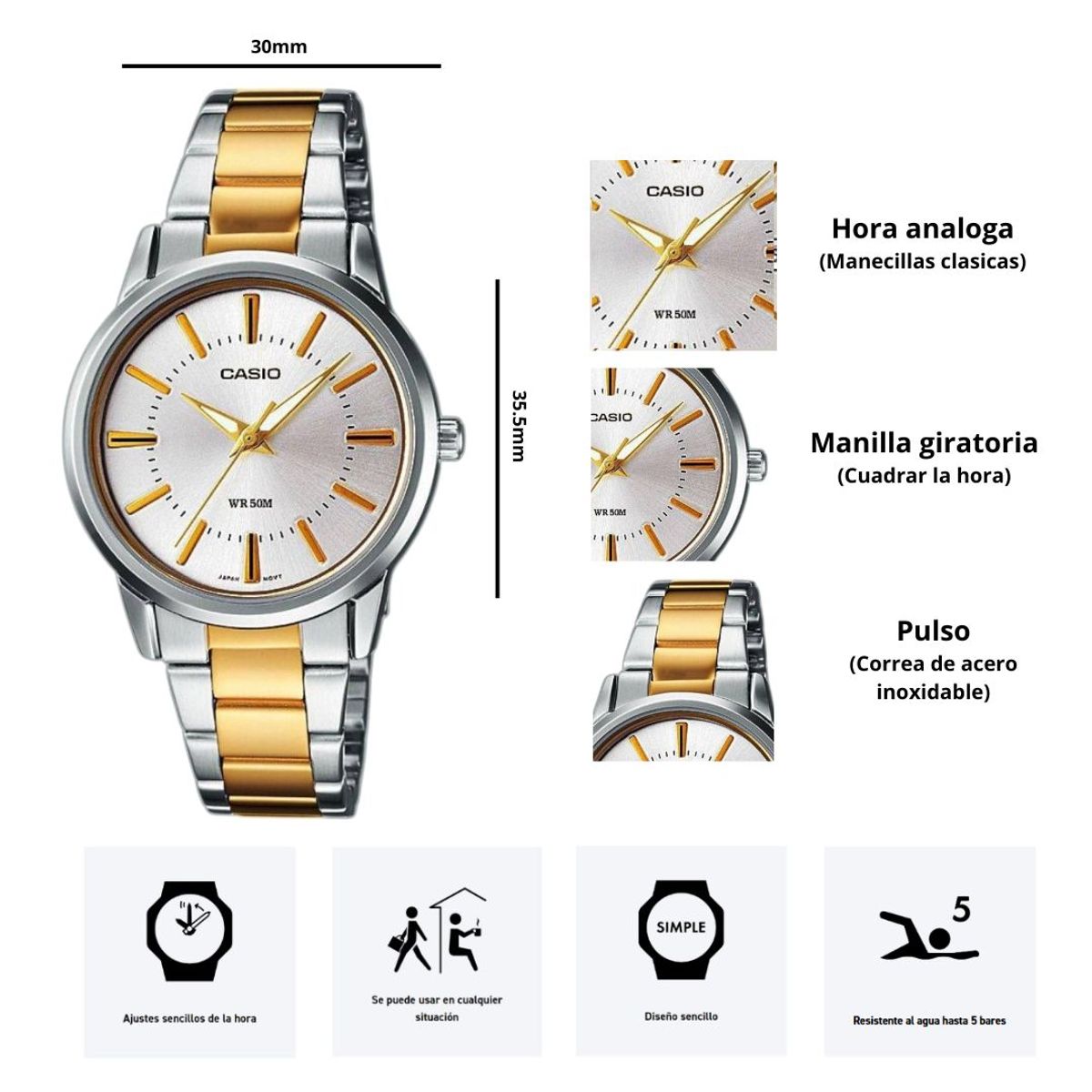 CASIO - Reloj Casio Modelo LTP-1303SG-7A Diseño Elegante