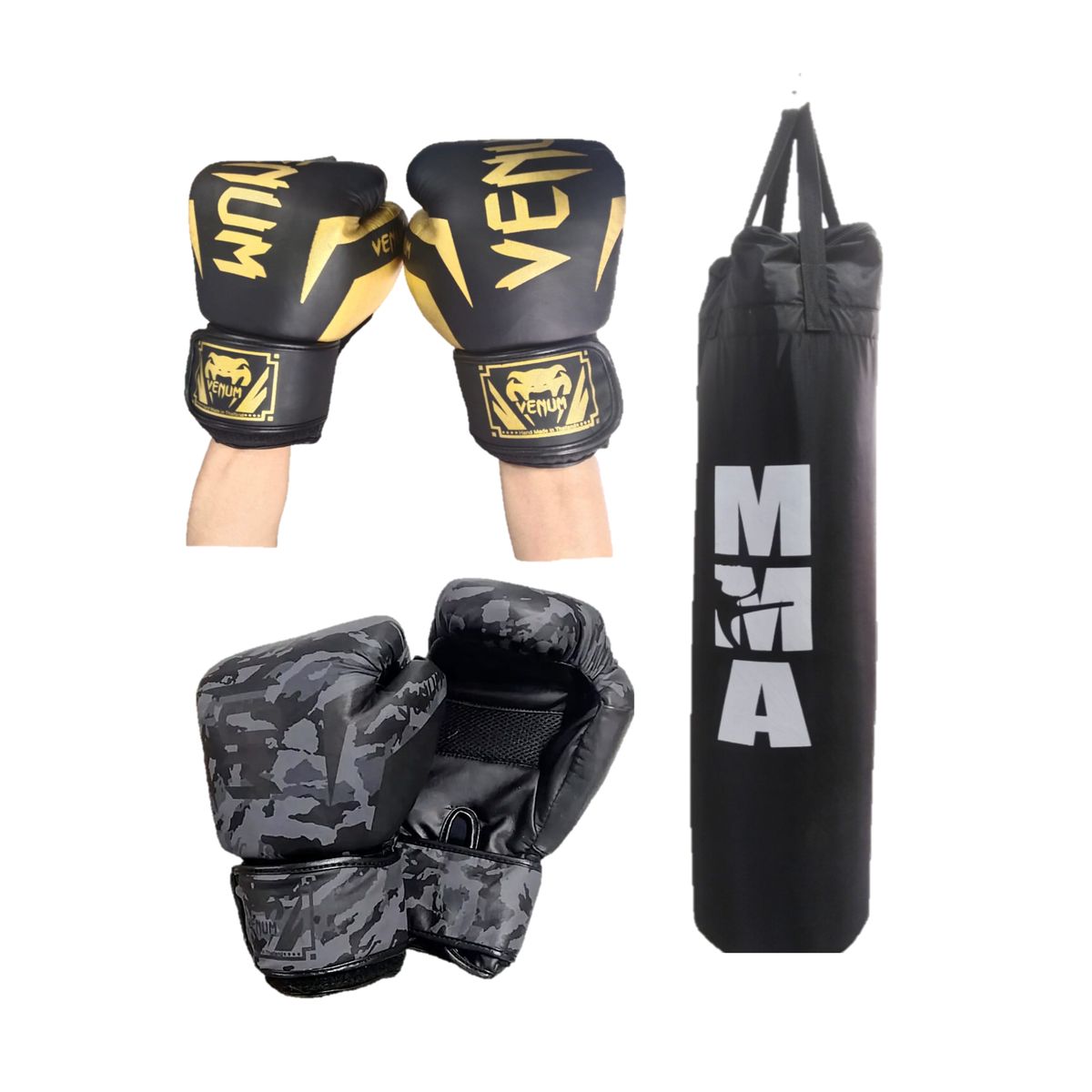 SIONFIT - SACO DE BOX 120CM + 2 PARES DE GUANTES PRO M negro