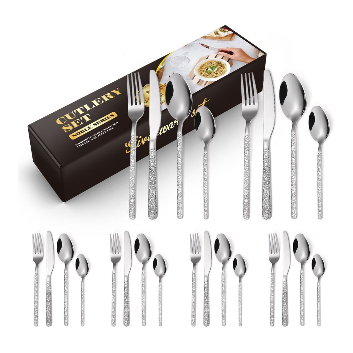 GENERICO - Juego Cubiertos Set 24 Piezas Inoxidable Plateado Diseño D