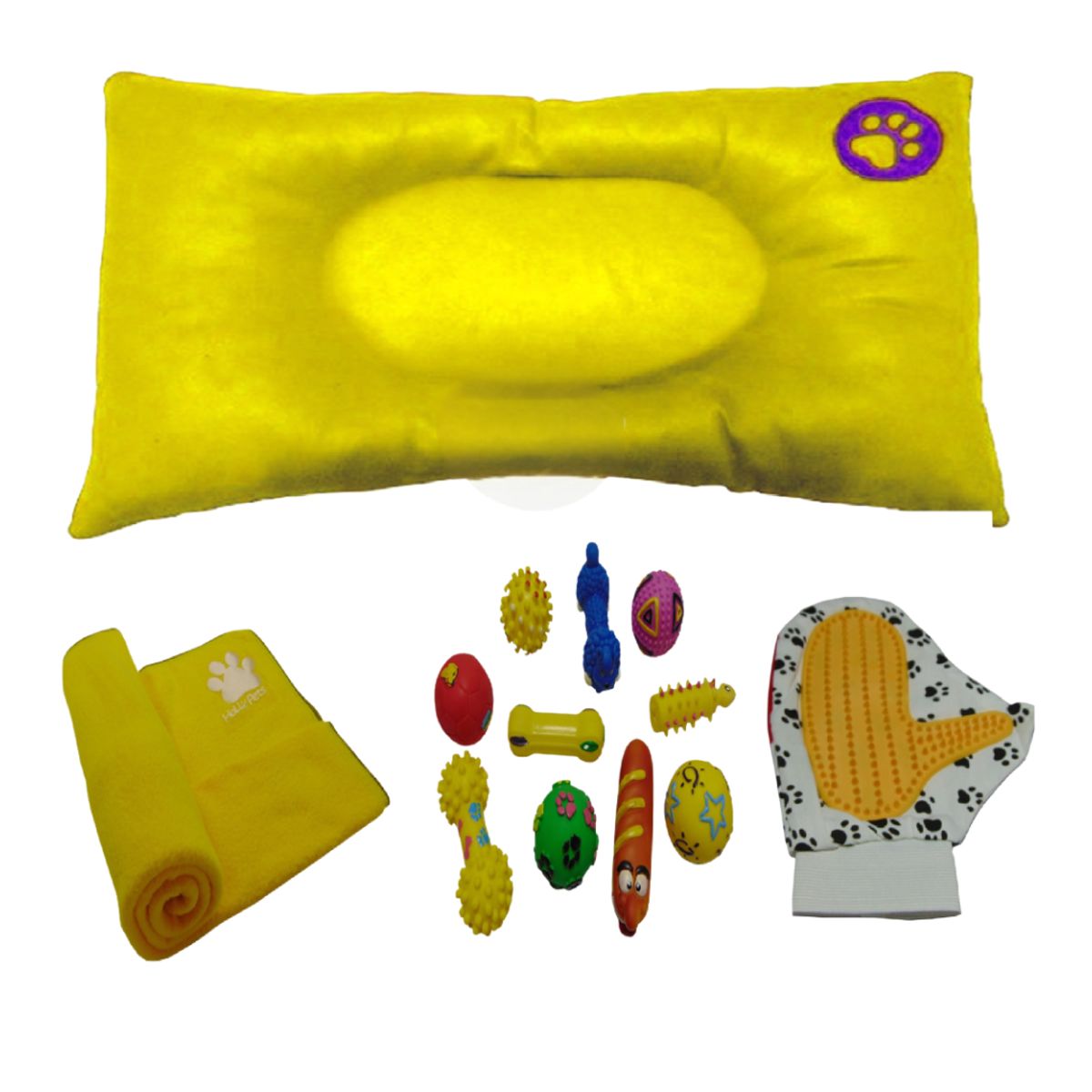 HALLY PET - Combo Colchon Huella Bordada Pequeño Amarillo