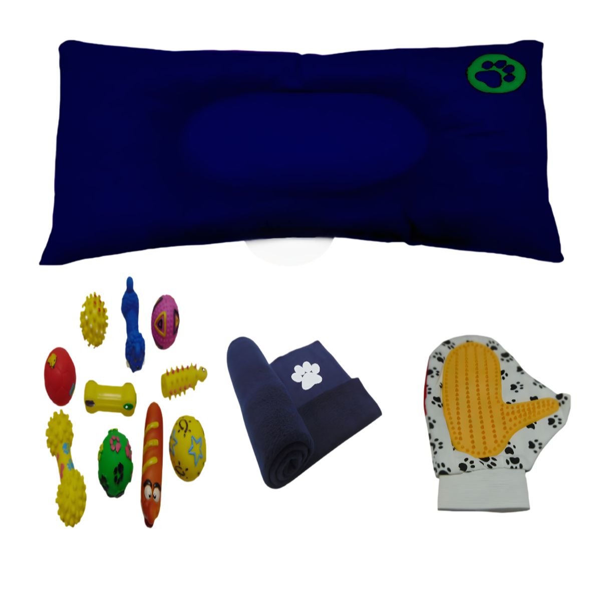 HALLY PET - Combo Colchon Huella Bordada Pequeño Azul Oscuro