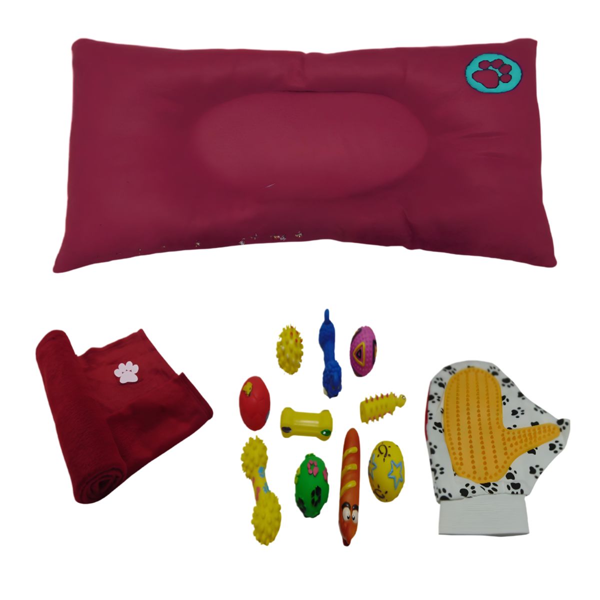 HALLY PET - Combo Colchon Huella Bordada Pequeño Vinotinto
