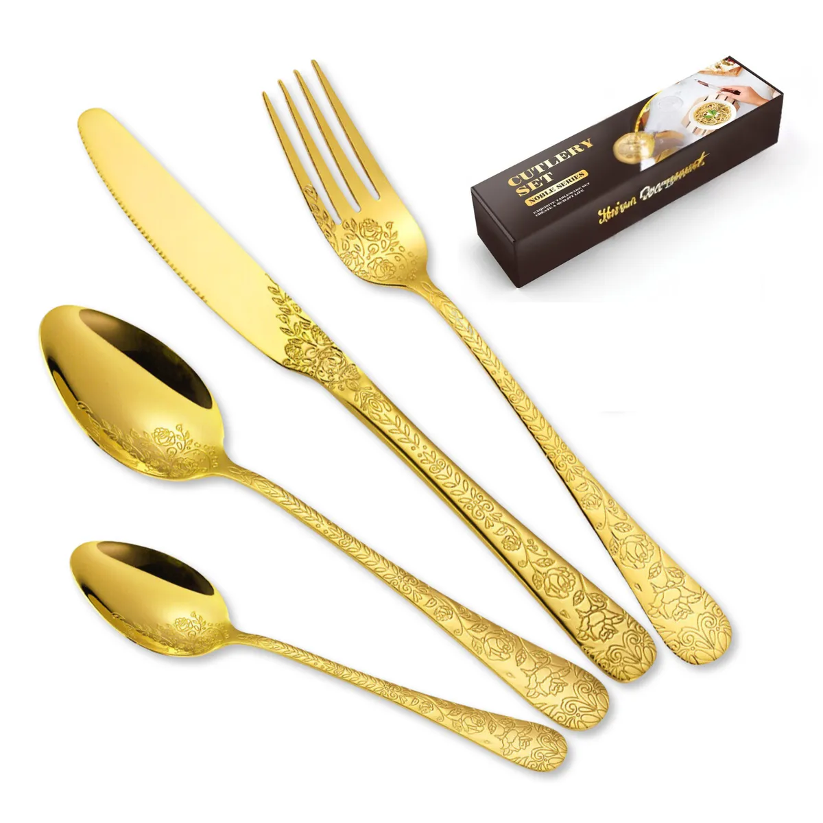 GENERICO - Juego Cubiertos Set 24 Piezas Inoxidable Dorado Diseño C