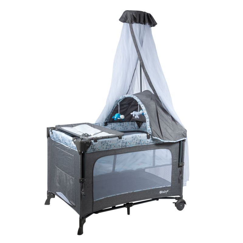 EBABY - Cuna Corral función Colecho DACORA GRIS AZUL  EB750-2