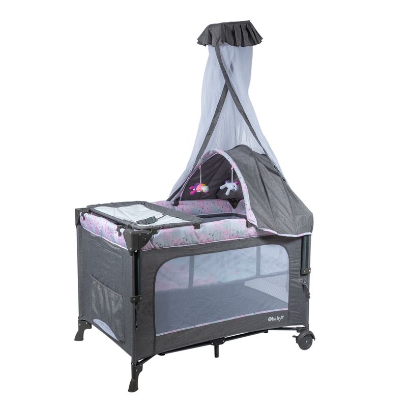 EBABY - Cuna Corral función Colecho DACORA GRIS ROSA  EB750-2