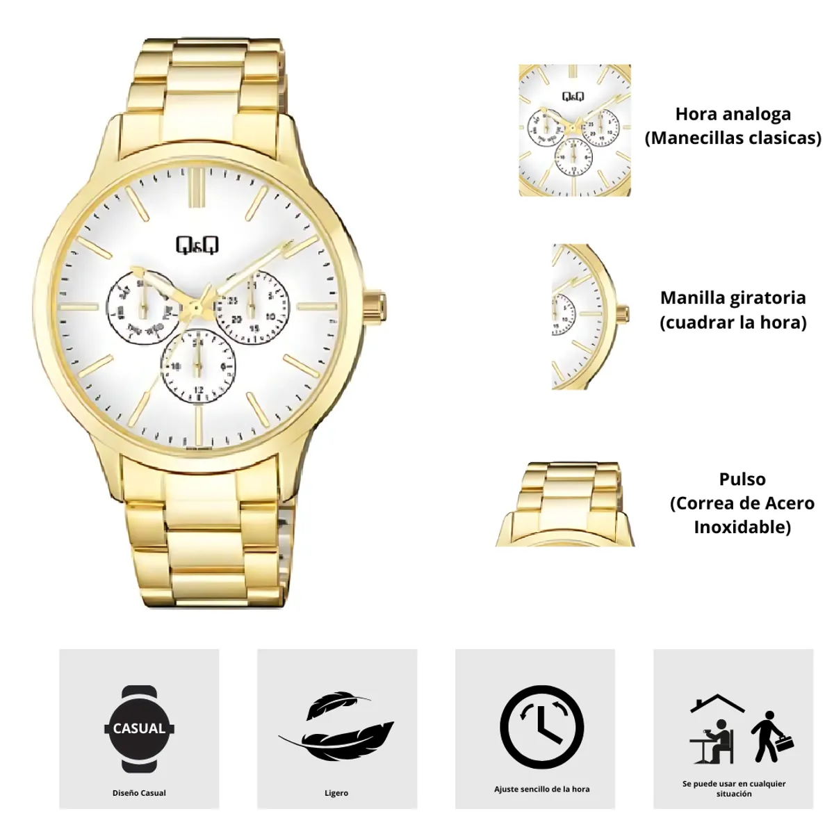 Q&Q - Reloj Hombre Q&Q Modelo A01A-005PY Diseño Elegante