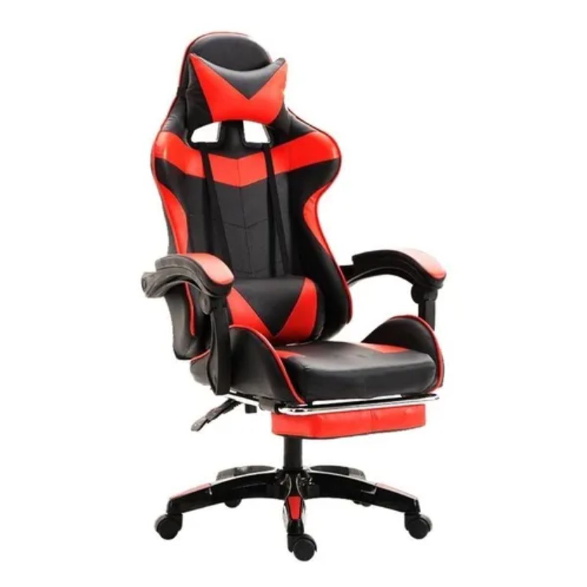 GENERICO - Silla Gamer Ergonomica Con Reposapies Color Negro Con Rojo