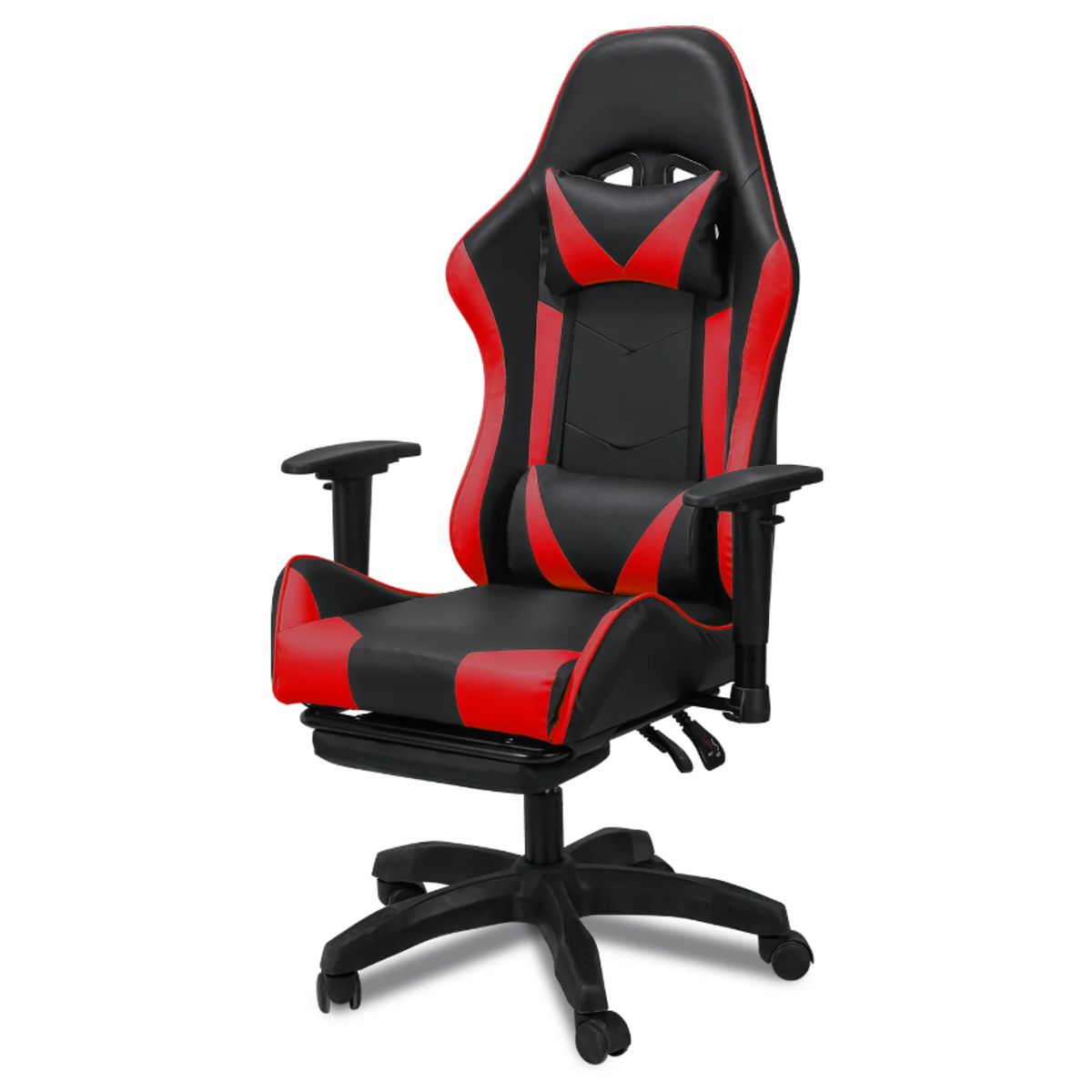 GENERICO - Silla Gamer Ergonomica Con Reposapies Color Negro Con Rojo
