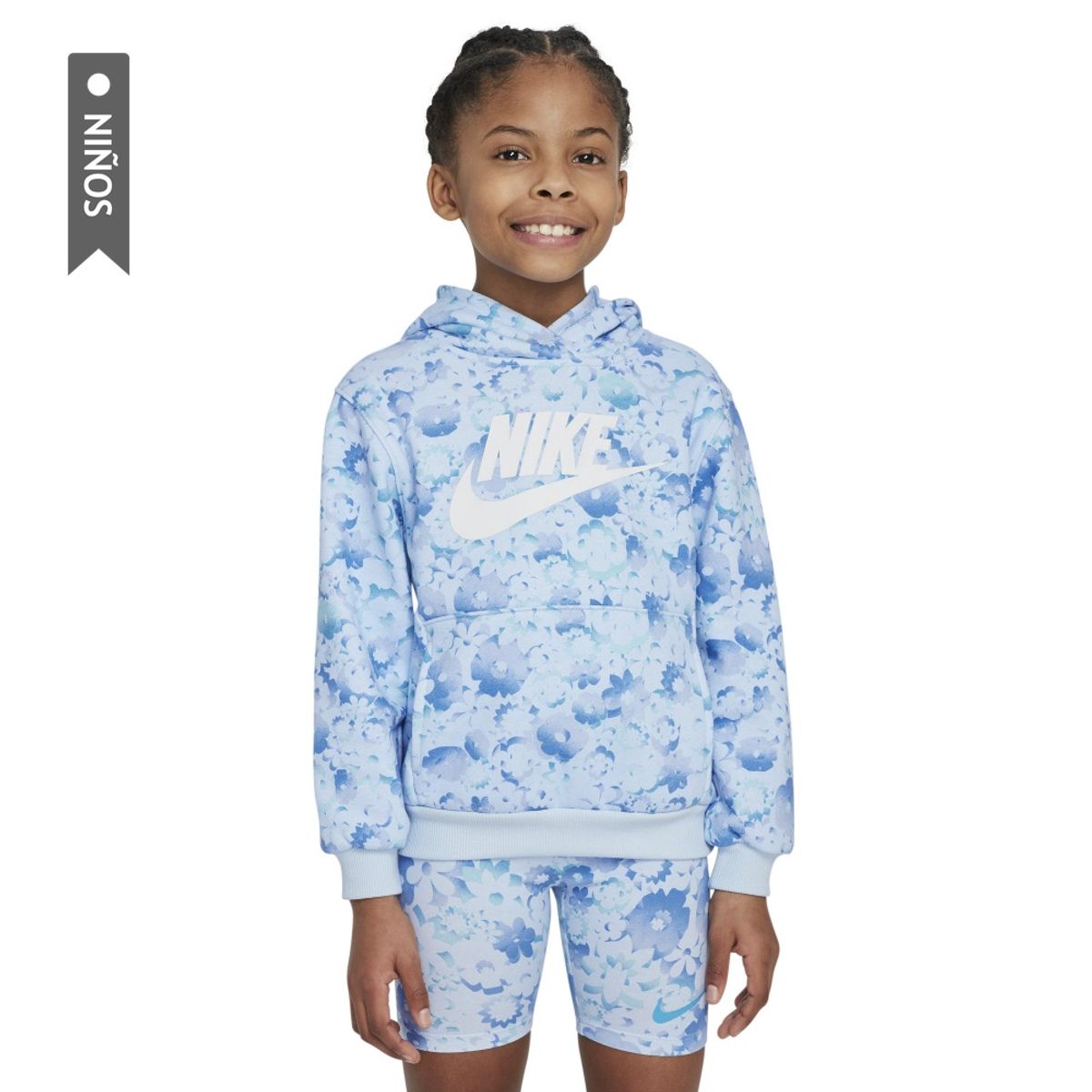 NIKE - Hoodie Nike Flow-Ral Aop Pull Over Hoo Niña-Celeste