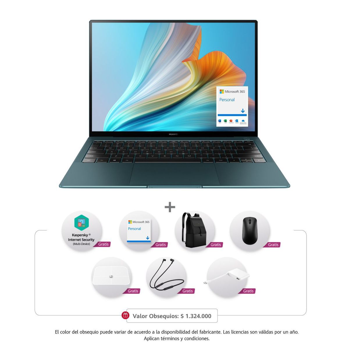 HUAWEI - Portátil Huawei Matebook X Pro + Office 365 + Morral + Mouse + Dock + Freelace + BodyScale 14 Pulgadas Intel Core i7 16GB 1TB