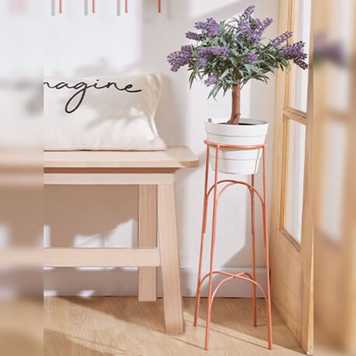 REJIPLAS - Soporte piso arco alto con matera plastificado Golden Rouse