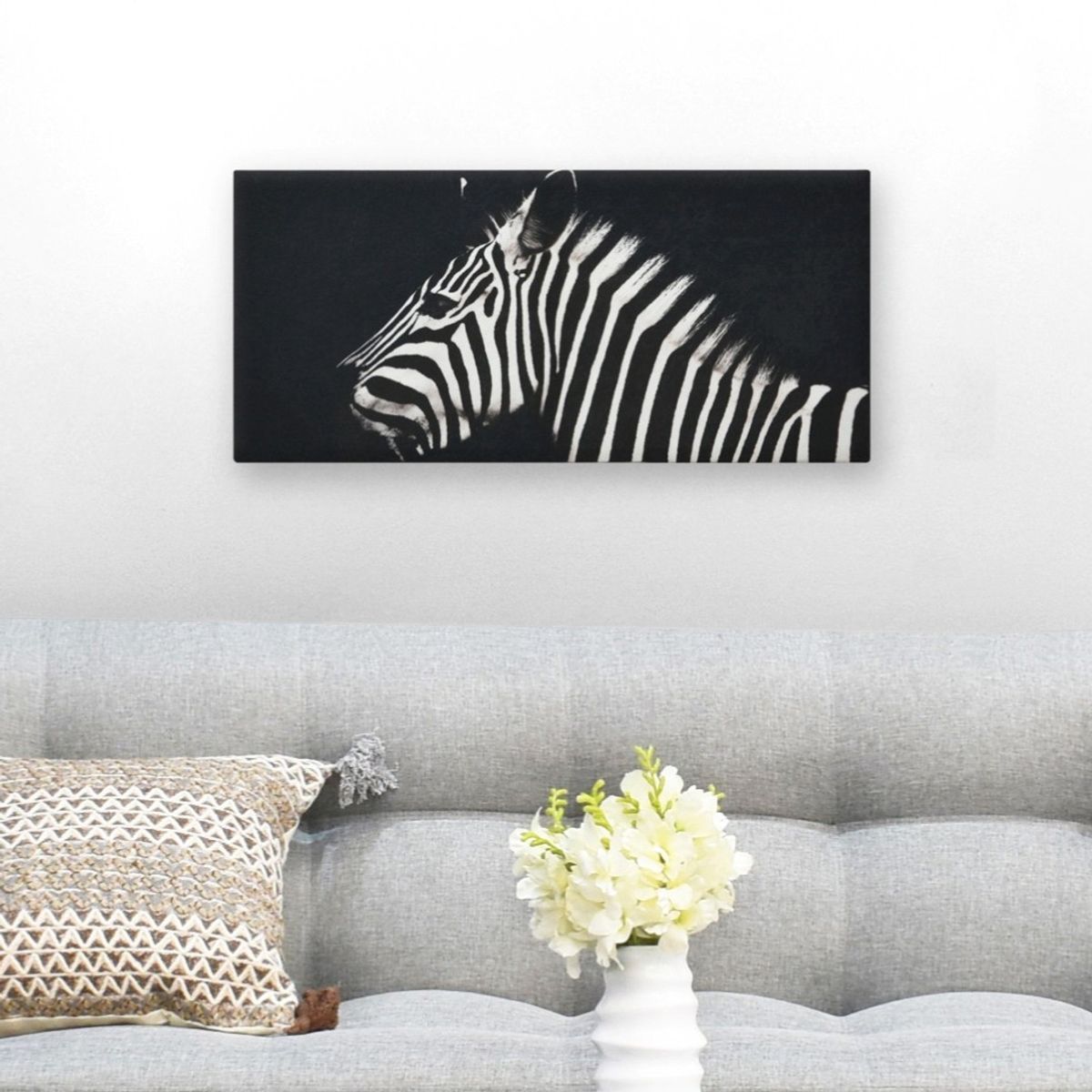 VENECIA - Cuadro Decorativo Cebra Fondo Negro M 70x45 cm - impresion en Tela