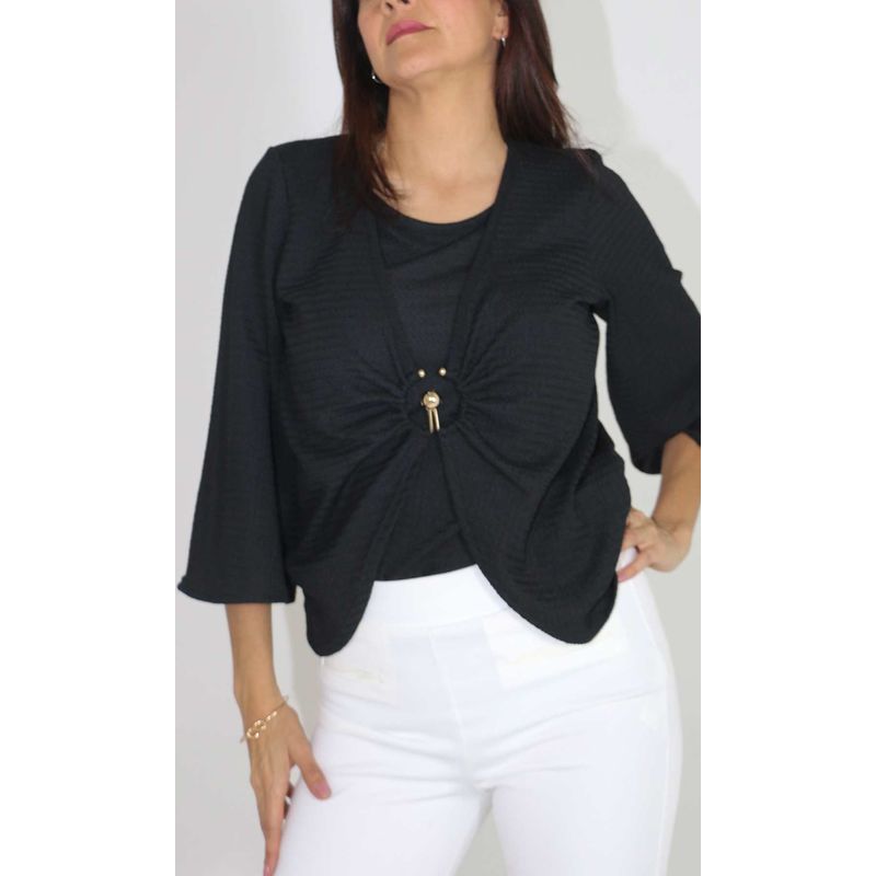 L Y H - Blusa Para Mujer Manga 34 Negro Marca L&H