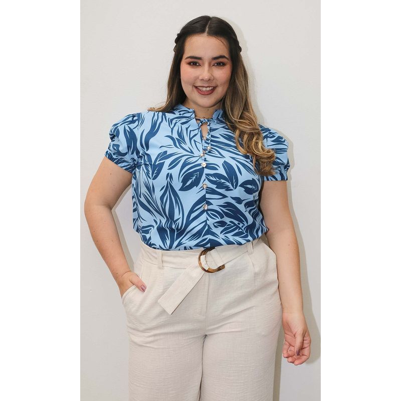 L Y H - Blusa Para Mujer Manga Corta Azul Marca L&H