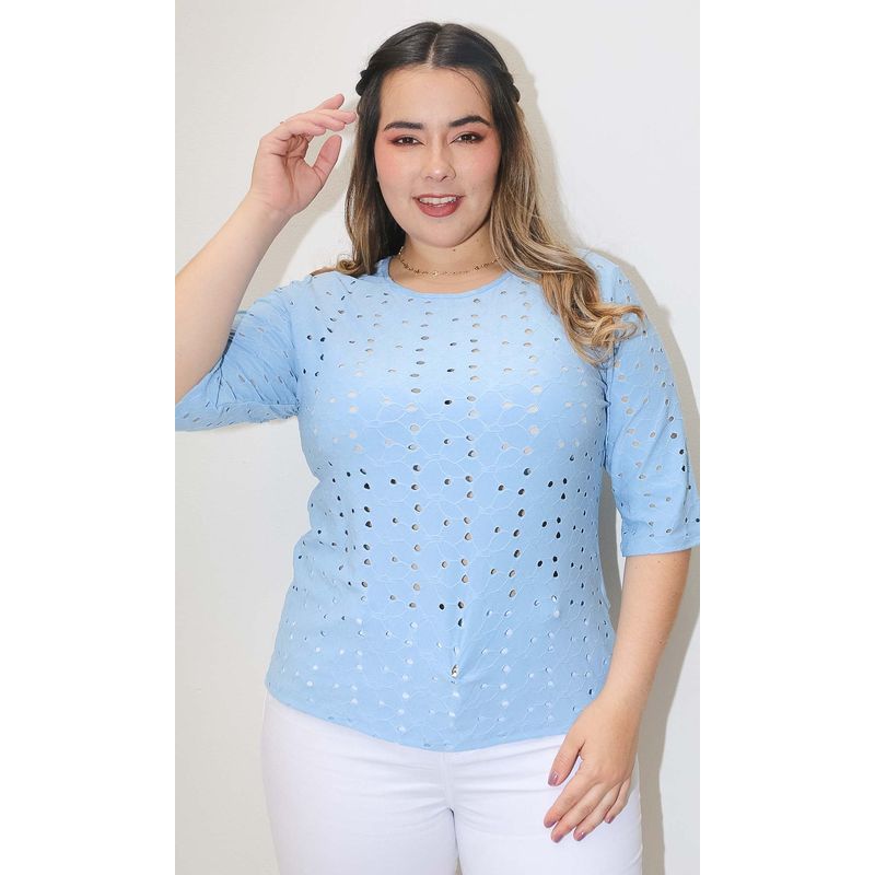 L Y H - Camiseta Para Mujer Manga 34 Azul Marca L&H