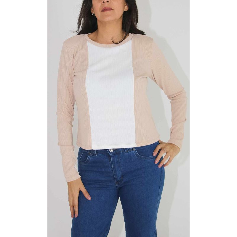 L Y H - Camiseta Para Mujer Manga Larga Beige Marca L&H