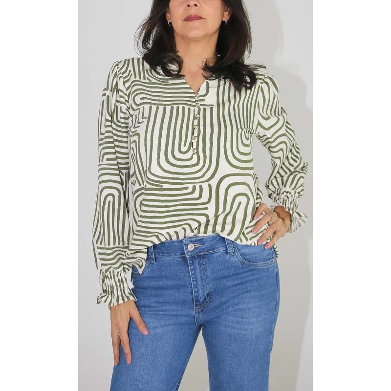 L Y H - Blusa Para Mujer Manga Larga Verde Marca L&H