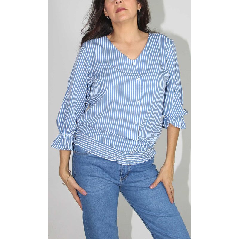 L Y H - Blusa Para Mujer Manga 34 Índigo Marca L&H