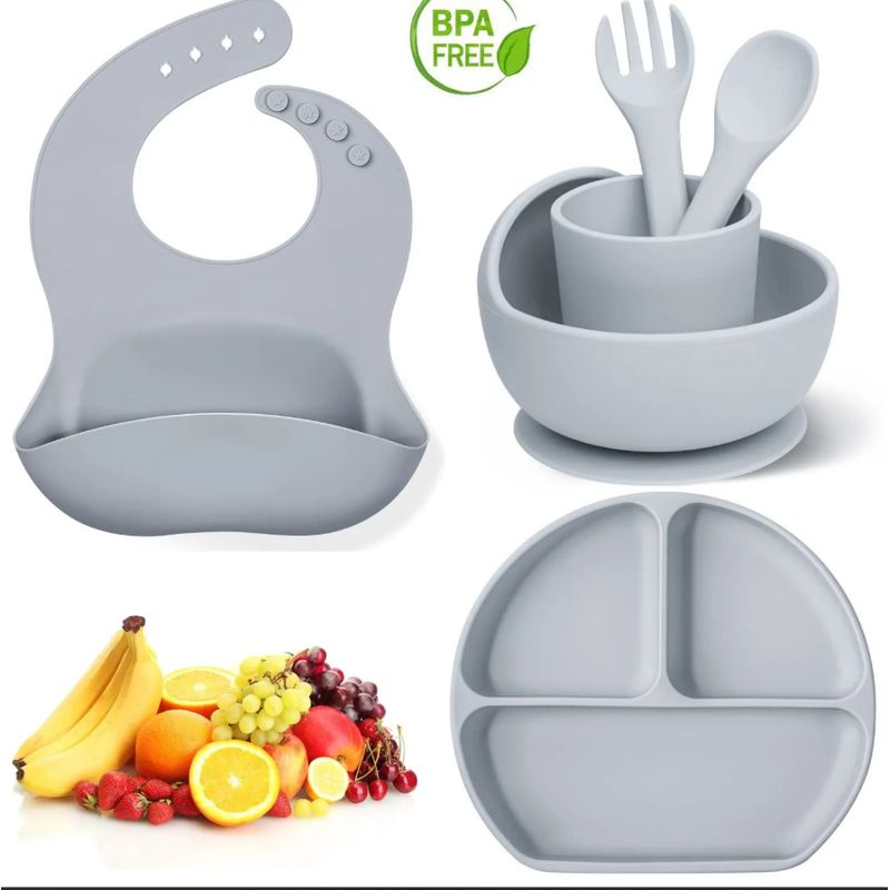 BEBESIT - Set Vajilla Para Bebé 5 Piezas ONE PIXEL Silicona Libre BPA