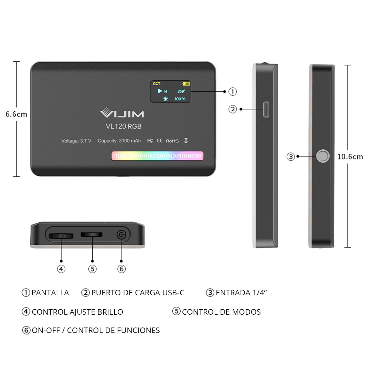 ULANZI - Combo Trípode Y Luz Led Rgb Panel Vl120 Ulanzi Multicolor