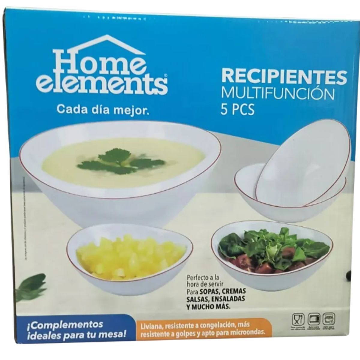 HOME ELEMENTS - Set X 5 Recipientes Tazas Bowls Vitrocerámica Home Elements