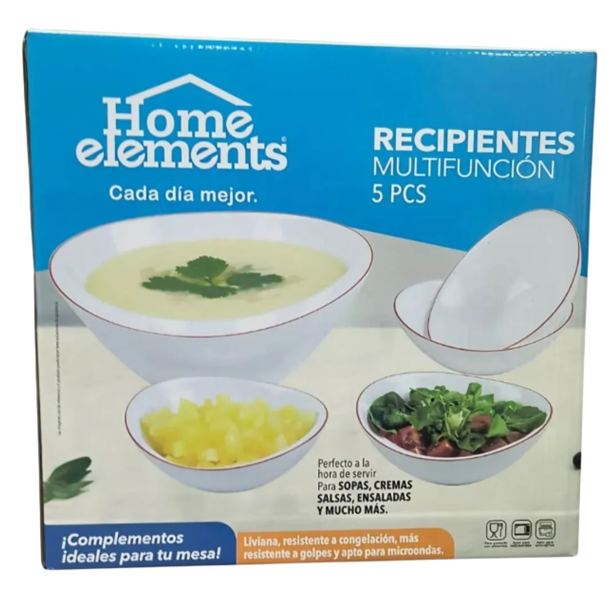HOME ELEMENTS - Set X 5 Recipientes Tazas Bowls Vitrocerámica Home Elements