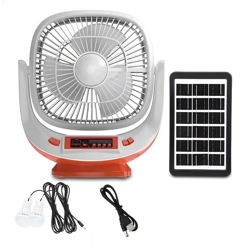 AMERICAN GENERICS - Ventilador Recargable Con Panel Solar Y Radio Portatil
