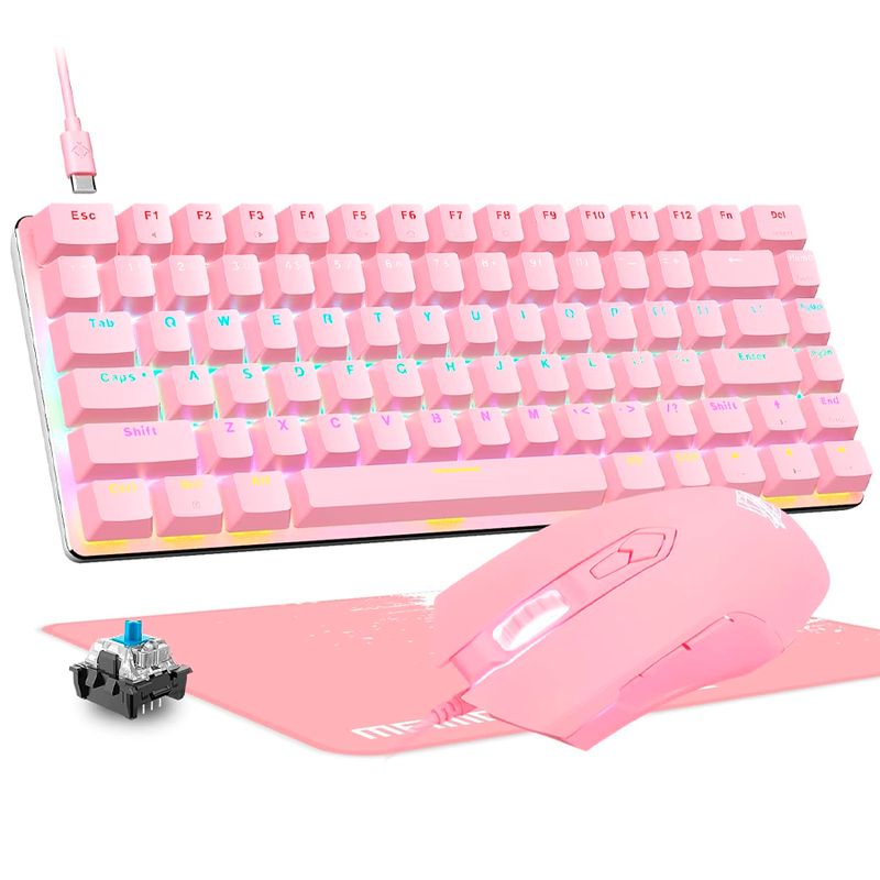GENERICO - Combo 3 En 1 Manbasnake Felicon Rosa Mouse Teclado Padmouse