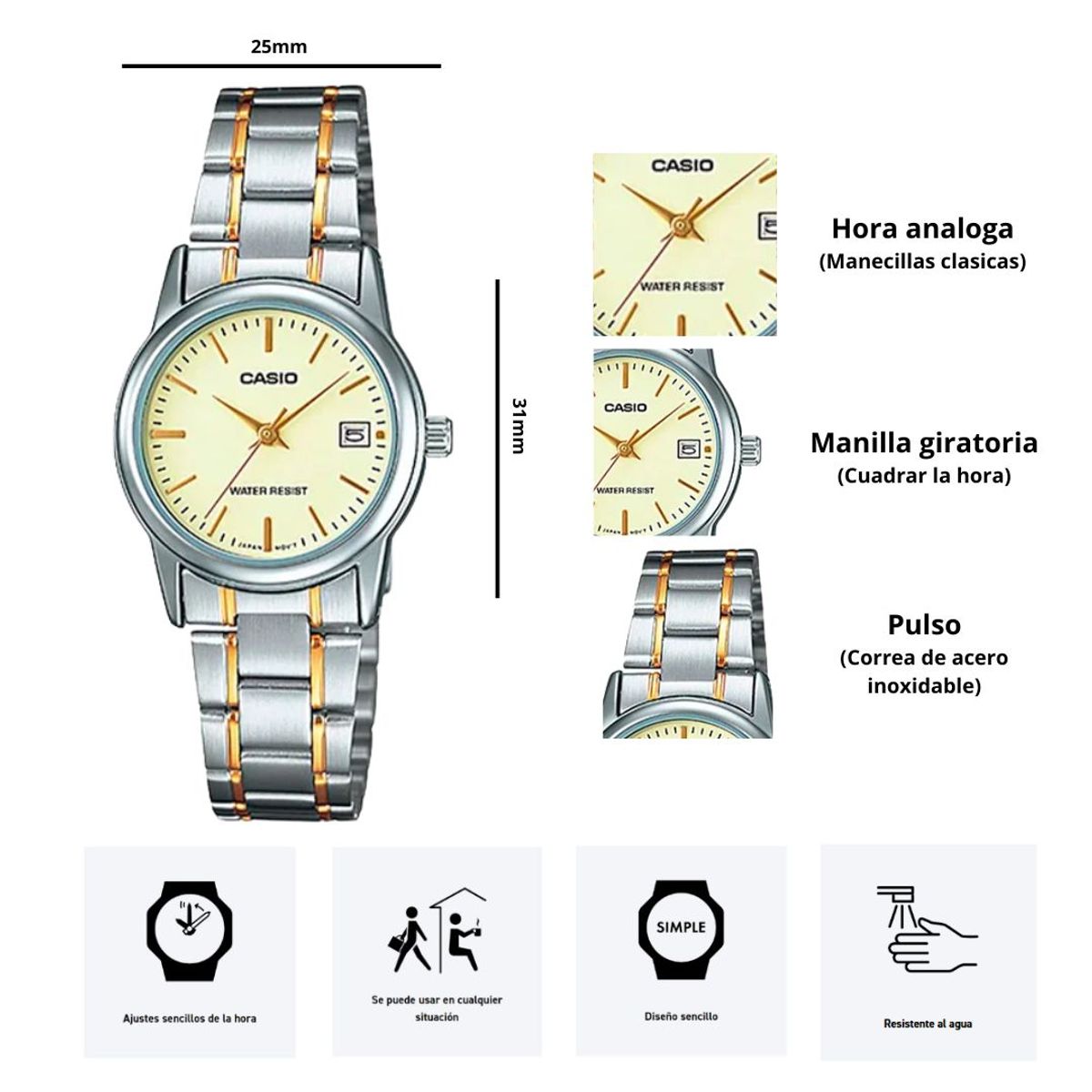 CASIO - Reloj Casio Referencia LTP-V002SG-9A Diseño Elegante