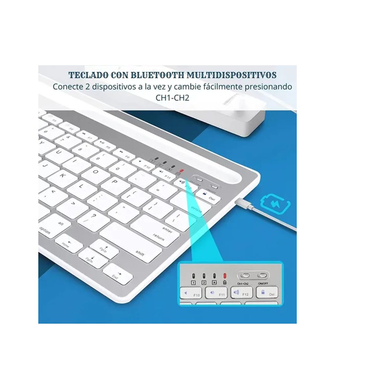 GENERICO - Teclado Inalambrico Bluetooth 2 Canales Multi Dispositivo AS-199