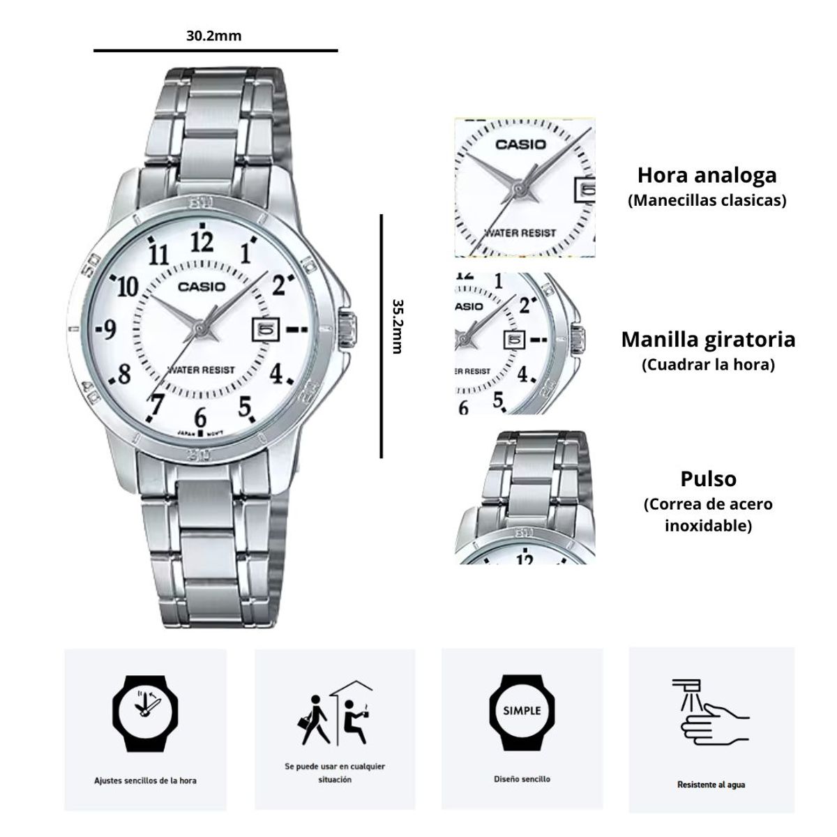 CASIO - Reloj Casio Modelo LTP-V004D-7B Diseño Elegante