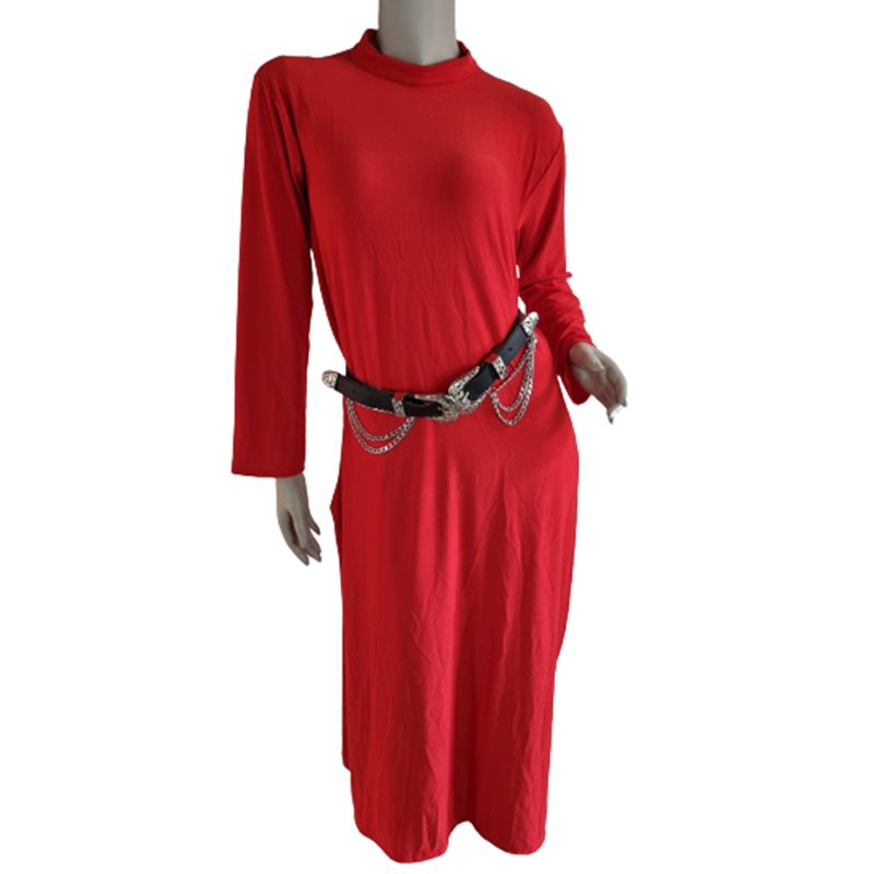 VIA7 - Vestido largo suelto manga larga cuello alto bolsillos