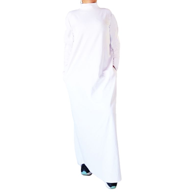 VIA7 - Vestido largo suelto manga larga cuello alto bolsillos