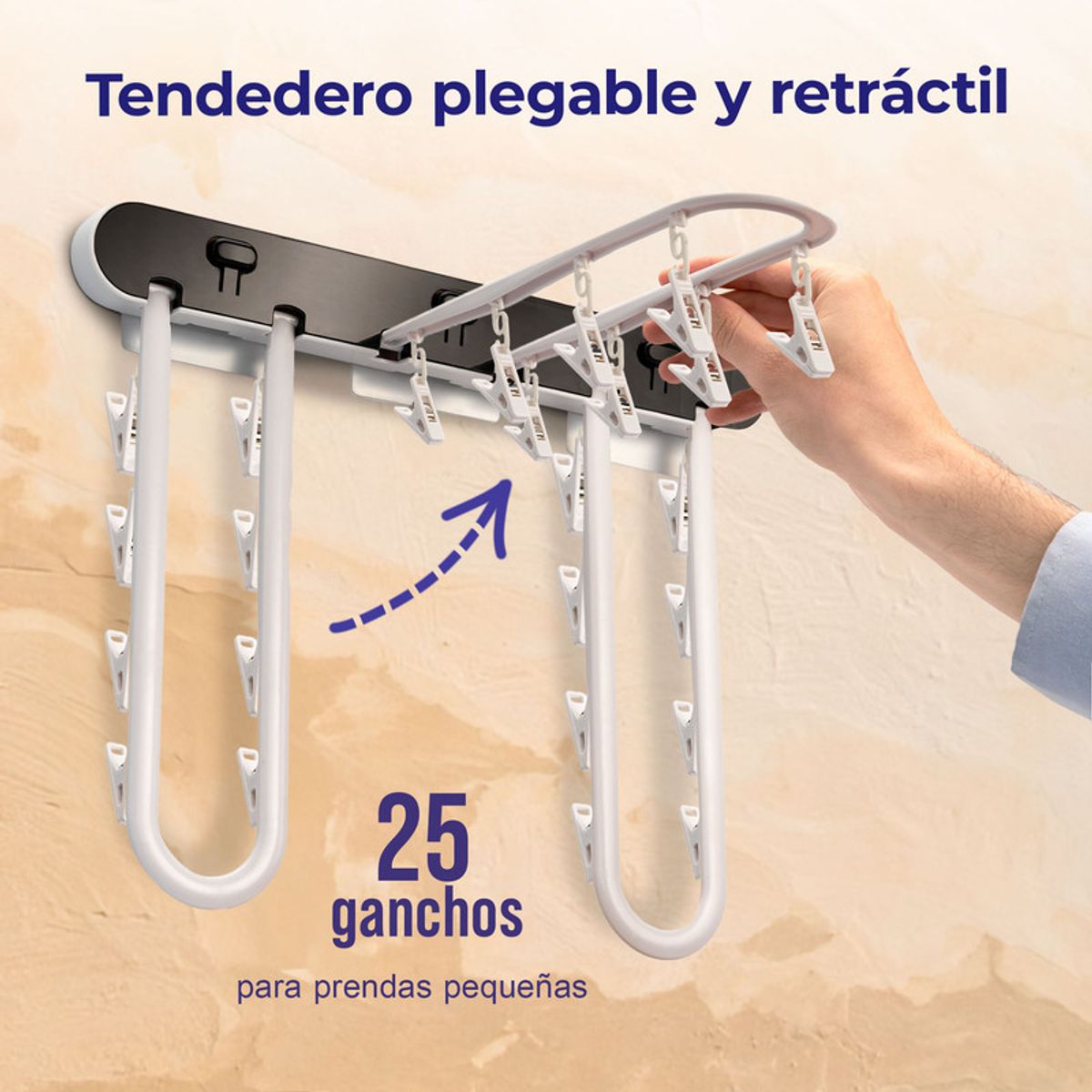 ENERGY PLUS - Tendedero Plegable de Pared para Ropa - Espacios Pequeños
