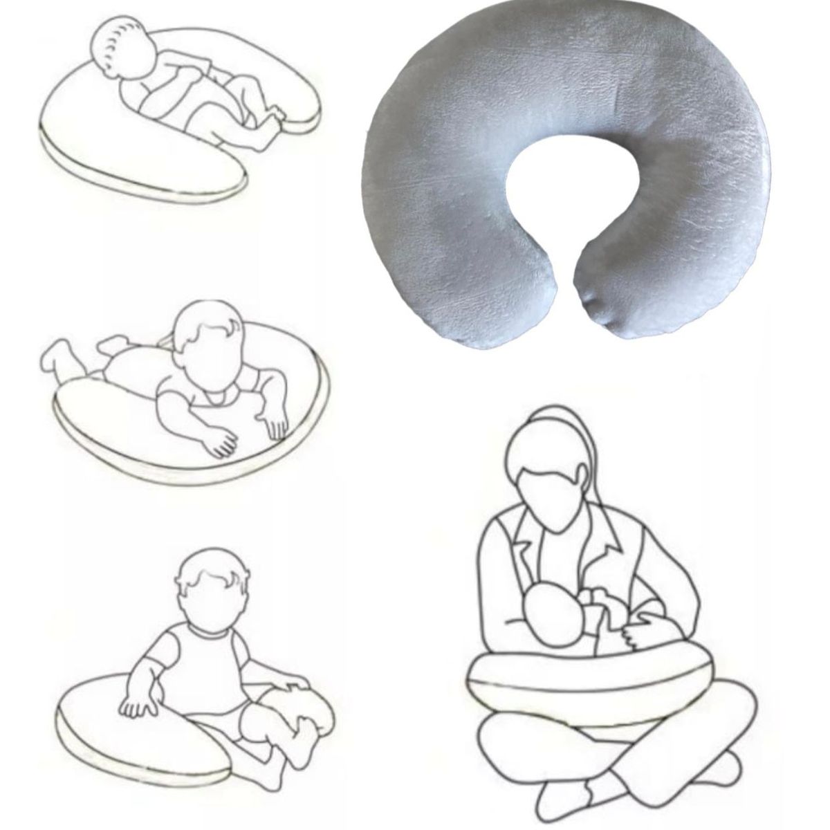 ABRICOL - Cojin Estabilizador de Lactancia  Multiusos Dona Tela Peluche Gris