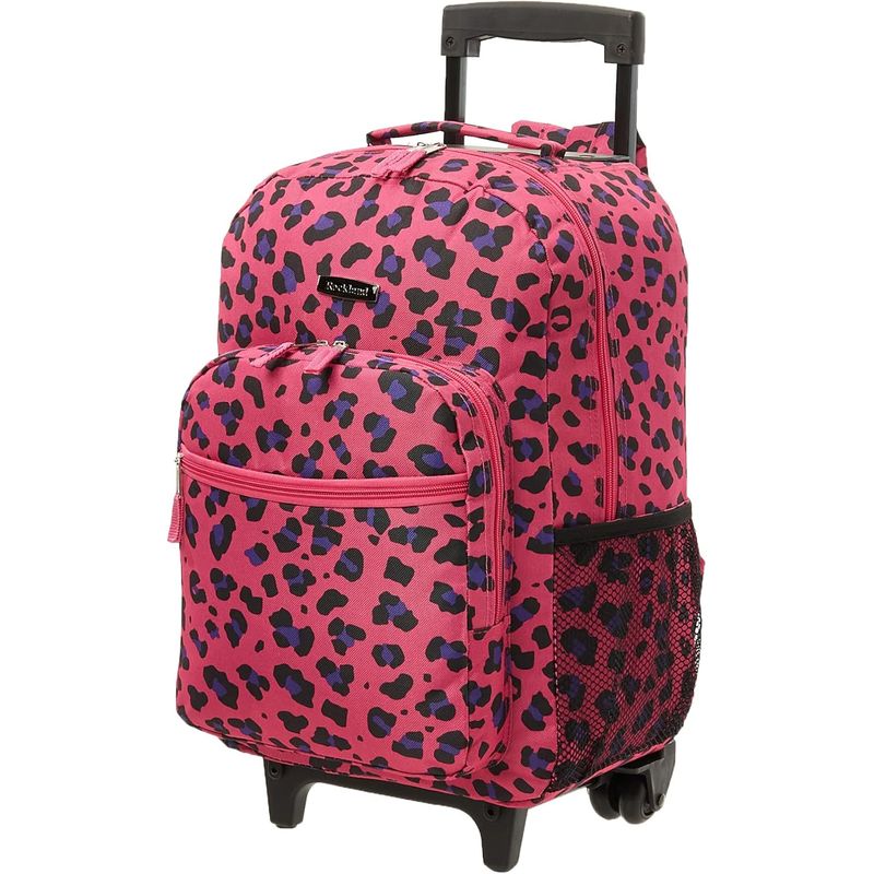ROCKLAND - Mochila con ruedas doble mango MAGENTALEOPARD 17 Pulgadas