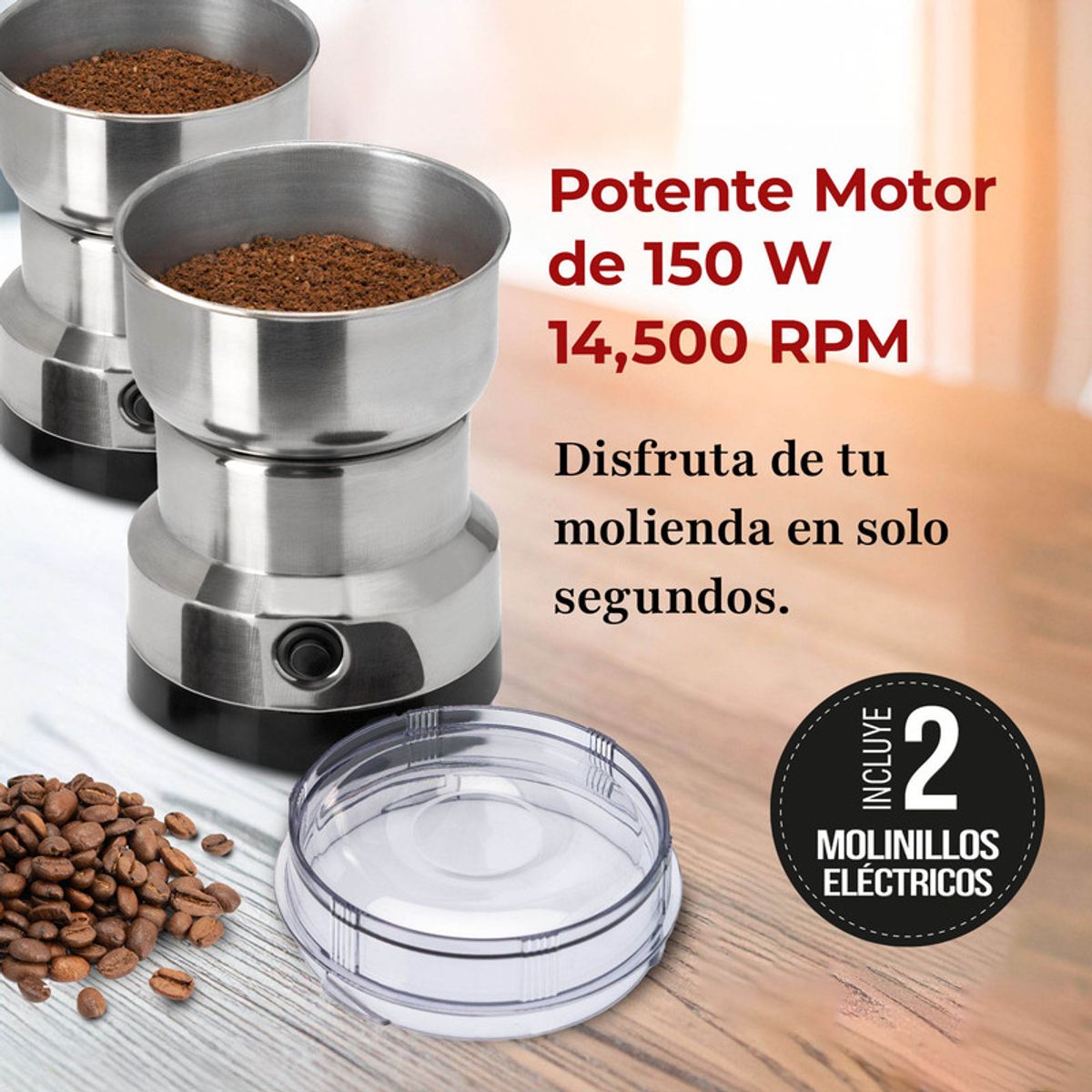 CHEF MASTER - Set x2 Molinillo Eléctrico para Café Especias Semillas 150W
